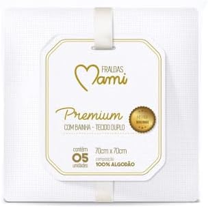 Fralda Premium Mami C/ Bainha para Bebê 70cm X 70cm Contém 05 Un