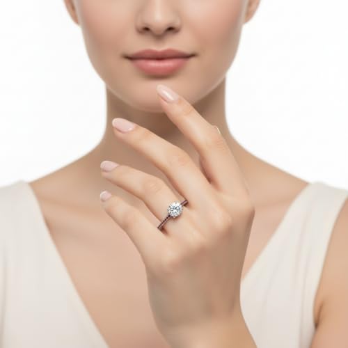Image of Choose Your Gemstone Delicate Hidden Halo Diamond CZ Ring 925 Sterling Silver Round Shape Petite Engagement Rings Minimal Modern Design Birthday Gift Wedding Gift US Size 4 to 12