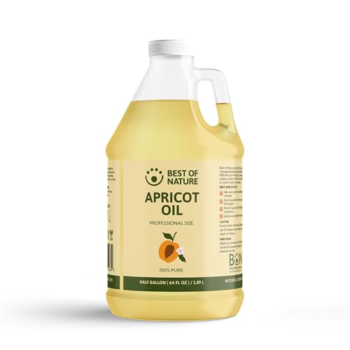 Best of Nature 100% Pure Apricot Oil Lightweight Massage & Body Oil Unscented Moisturizer for Hair Skin Face Ideal Carrier Oil for Essential Oils Half Gallon (64 fl oz)
