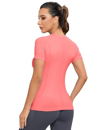 Image of MathCat Seamless Workout Tops for Women, Short Sleeve Compression Athletic Shirts Soft Yoga Gym Tops XS-XL
