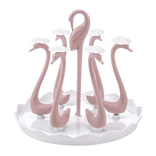 Gsycle Cup Drying Rack, Bottle Drying Rack Mug Holder Glass Drying Rack Drinking Glass Holder Swan Cup Holder with Rotating Drip Tray(Pink-6 Holders)
