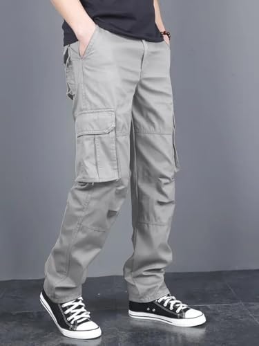 Image of DBAX Men's Olive Green Utility Cargo Pants | Multi Pocket Relaxed Fit Cargo Trousers | Durable Casual Streetwear Pants for Men