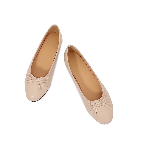 Image of Women's Cap Toe Ballet Flats Two Tone Bow Flats Round Toe Shoes for Women Slip on Casual, Work, Dress Flats Pumps for Women