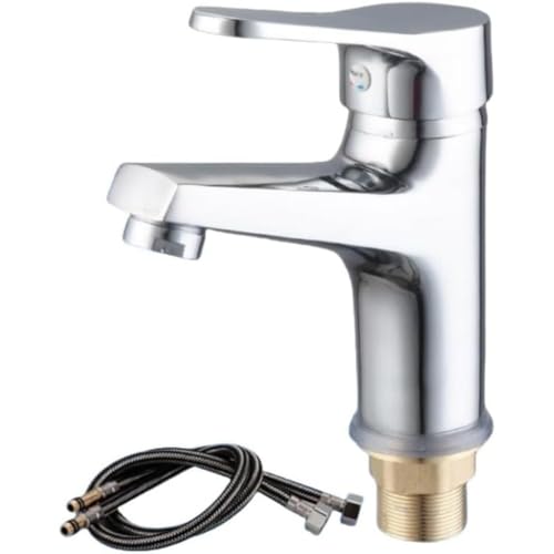 ITMEAT洗面用水栓シングル混合水栓単水栓混合水栓洗面台水栓シングルレバー洗面所浴室用水栓冷 (合金素材+水道管)