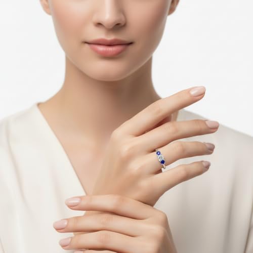 Image of Choose Your Gemstone Classic Three Stone Ring 925 Sterling Silver Round Shape 3 Stone Engagement Rings Everyday Jewelry Wedding Jewelry Handmade Gifts for Wife US Size 4 to 12