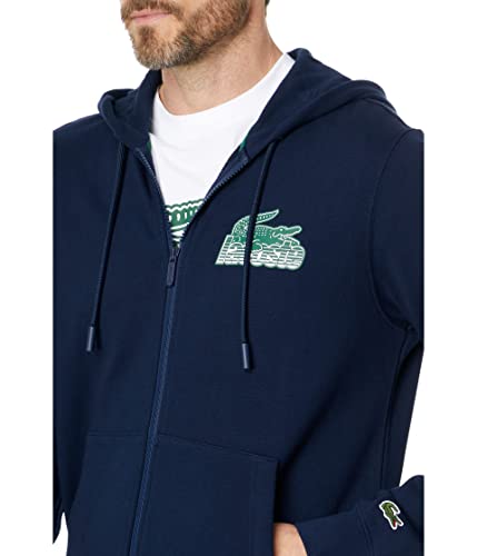 Lacoste Men's Unbrushed Fleece Zipped Hoodie, Navy Blue, X-Large3