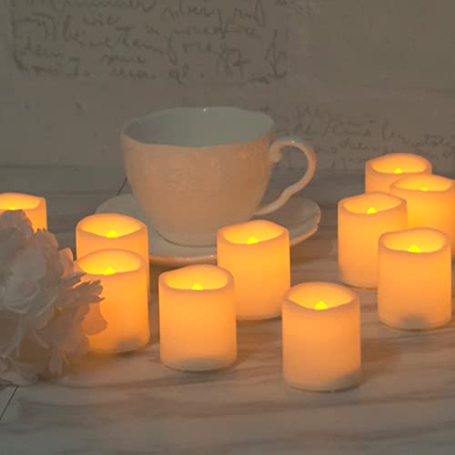 Image of Battery Operated Flameless LED Votive Candles with Auto Timer 12 Pack Ivory