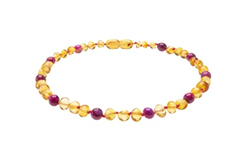 AmberSky Genuine Amber Necklace From Baltic Sea Made With Polished Honey & Red Agate 33 cm (13 Inches), Black