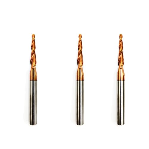 HRC55 2Flutes Tungsten Solid Carbide Tapered Ball Nose Carving End Mill 1/4" Shank 2D 3D Woodworking Tool CNC Router Bits CNC end Mill (3pcs, Radius=2.0mm)