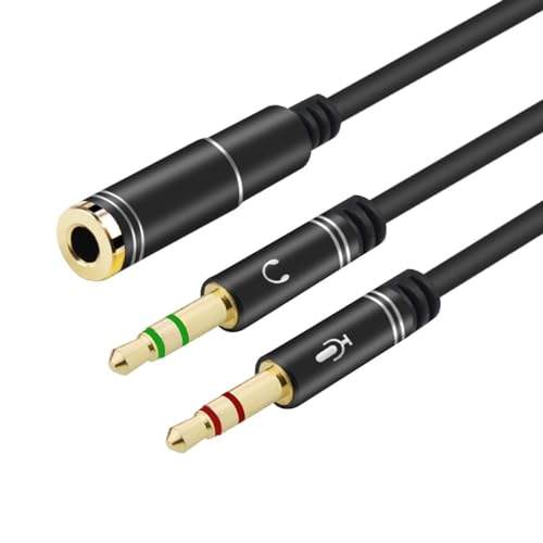 Image of Gold Plated 3.5 mm Headphone Splitter for Computer 2 Male to 1 Female 3.5mm Headphone Mic Audio Y Splitter Cable Smartphone Headset to PC Adapter- Black (Pack of 1)