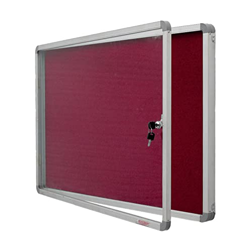 Image of ALKOSIGN Astra Acrylic Cover and Felt Notice Board RED 4 ft x 5 ft (Landscape with Single Door)| Lockable Noticeboard | Bulletin Board | Transparent Cover| Pinup Board with Aluminum Frame(Large)