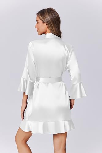 Ekouaer Women's Satin Robe Short Ruffle Hem Silky Robes Lightweight Kimono Brides Bathrobes Sleepwear XS-XXL4