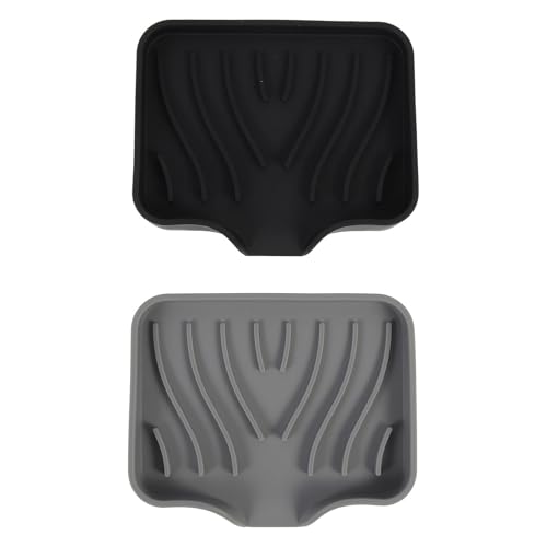 Genérico Jabonera de Silicona Antideslizante con Boquilla de Desagüe, Escurridor de Jabón para Baño, Soporte Pequeño 2 Piezas (Negro y Gris) para Mantener Jabón Seco