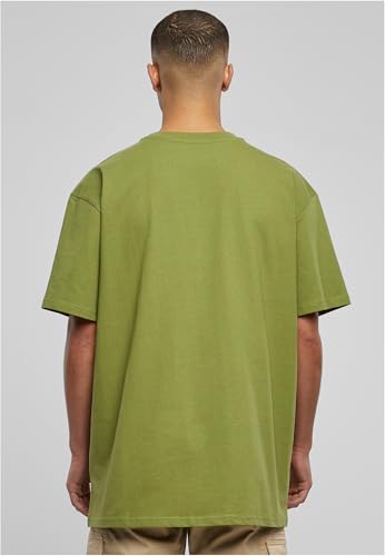 URBAN CLASSICS Camiseta básica de manga corta, cuello redondo normal, de algodón grueso, largo normal, oversized, de hombre, moderna, color verde, talla L