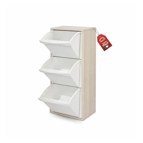 Design elegante effetto legno olmo, ideale come mobile raccolta differenziata per cucina, ufficio o casa. Struttura compatta 101x40x25 cm salvaspazio che si integra perfettamente in ambienti moderni mantenendo ordine e pulizia visiva.