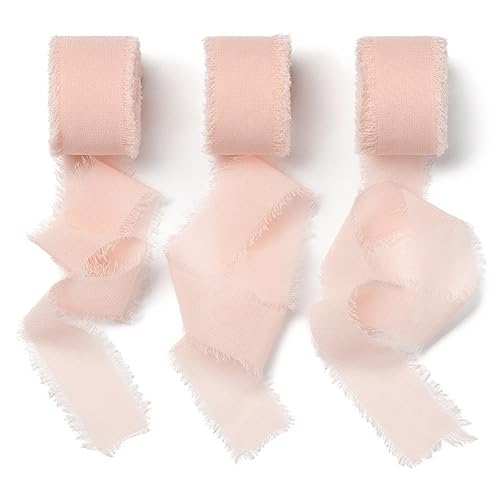 AOKSUNOVA Fita de gaze laço rosa fita de gaze 2,5 cm fita de presente fita de tecido de casamento