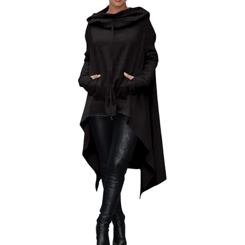 JiXiang Oversized Hoodies Women Goth High Low Halloween Sweatshirt Asymmetrical Hem Long Sleeve Drop Shoulder Cowl Neck Tops - image 2