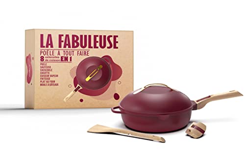 The Fabulous 8-in-1 Frying Pan - One utensil that replaces pan, pan, sauté pan - With 2 removable handles, steam/fry basket, wooden spatula - RUBIS