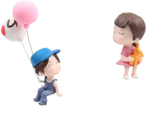 Image of Cute Cartoon Couple Dashboard Figurines - Car Interior Decoration Ornaments with Balloon Props - Romantic Action Figures for Car, Home & Gifting