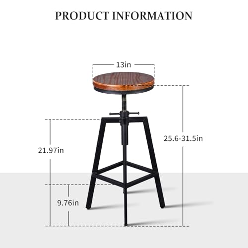 Set-of-2-Vintage-Bar-Stools-256-315inch-Height-Adjustable-Farmhouse-Dinning-Stool-Swivel-Wooden-Seat-Kitchen-Island-Counter-Chair Set of 2 Vintage Bar Stools 256 315inch Height Adjustable Farmhouse Dinning Stool Swivel Wooden Seat Kitchen Island Counter Chair