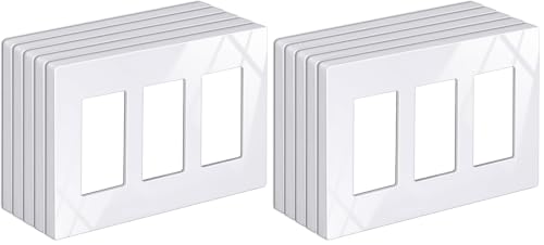 BESTTEN 10 Pack Screwless Decorative Wall Plate, 3-Gang Decorator Outlet Cover, Decor Switch Cover, USWP6 Gloss Snow White, H4.69” x W6.54”, Wallplate for Dimmer, GFCI, USB Receptacle