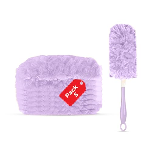 Image of Disposable Microfiber Feather Duster for Home Cleaning with 5 Refills-Multipurpose Dusting Brush with Bendable Head Ideal for Cleaning AC Vents Car Blinds Furniture Hard-to-Reach Gaps