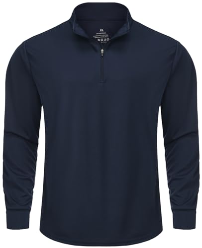 X-thud Maillot Haut Homme Manches Longues Col Montant Séchage Rapide Zip 1/4 Respirant Running Sport Bleu Marine L