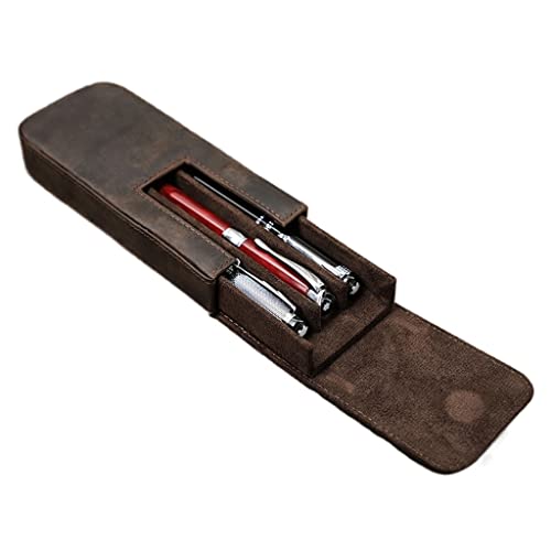 HIONJIN Handmade Magnetic Suction Drawer Student Pen Storage Box with Three Leather Bags