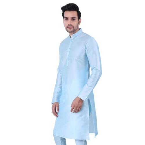 Image of Sadree Men's Silk Blend, Knee Length, Full Sleeve, Mandrin Collor, Solid Style, Attractive Colour, Solid Plain Kurtas