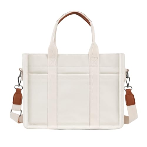 FIORETTO Canvas Tote Bag for Women with Zipper Closure & Individual Compartments for Work College for Teacher & Nurse
