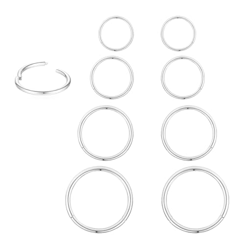 16G Surgical Stainless Steel earrings for women 6-8-10-12mm| Gold/Silver Septum rings Hinged Clicker Segment Nose Rings Helix Cartilage Daith Tragus Hypoallergenic sleeper hoop Earrings Body Piercing jewelry for Women Men earrings set 4pair/8PCS