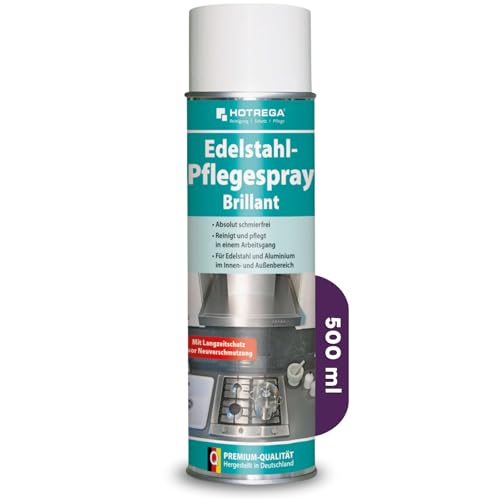 HOTREGA Edelstahl-Pflegespray Brillant 500ml | Schlierenfreie Reinigung & Pflege | Vermindert Fingerabdrücke | Für Küche, Haushalt & Geräte