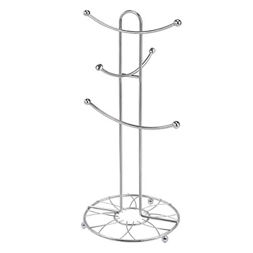 Buruis Mug Rack Tree, Decorative Flower Pattern Base Metal Mug Holder, Kitchen Coffee