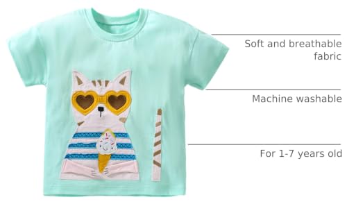 Image of Toddler Girls T-Shirt Short Sleeve Shirt Unicorn Bunny Print Cute Summer Tops Tees Dinosaur Graphic