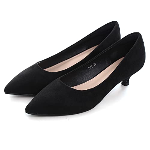 Image of Women's Low Kitten Heel Pumps Classic Fashion Dress Pumps Simple Heeled Shoes for Office Work
