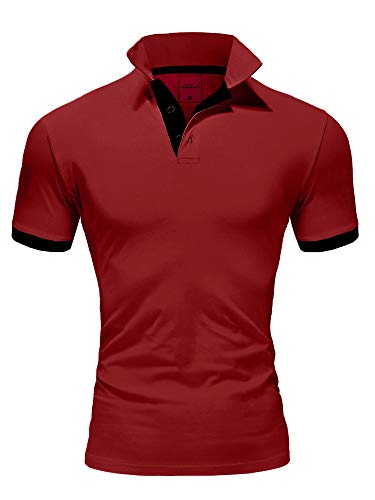 Amaci&Sons Herren Poloshirt Basic Kontrast Kragen Kurzarm Polohemd T-Shirt 5104 Bordeaux/Schwarz M