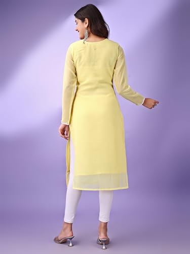 Image of HESVI Women's Georgette White Lakhnavi Chikankari Kurti with Intricate Embroidery Work