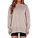 Kenhansion Women Crewneck Oversized Sweatshirts Long Sleeve Thumb Hole Fleece Pullover Sweater Fall Side Slit Hoodies Shirts (Light Khaki,Large)