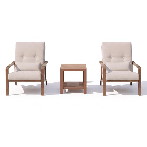 YURDAFY 3-Piece Small Patio Set, Aluminum Outdoor Furniture Set with Loveseat, 2 Chairs & Coffee Table, Thick Cushions, Weather-Resistant Metal Patio Conversation Set Beige