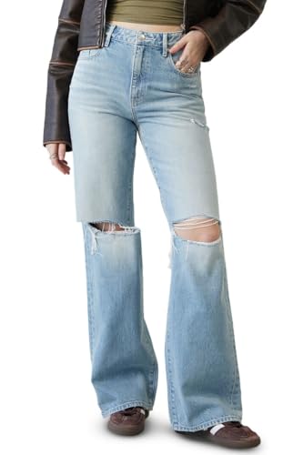 PacSun Women's Madison High Waisted Girlfriend Jeans Ripped Light Indigo