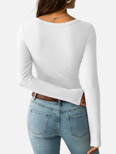 Women's Long Sleeve Tops Casual Scoop Neck Ribbed Knit Slim Fitted Basic Tee Shirts 2025 Fall Trendy Outfits4