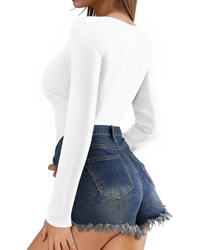 Image of Mangopop Women' Surplice Ruched Plunge Neck Deep-V Long Sleeve Bodysuit Jumpsuits