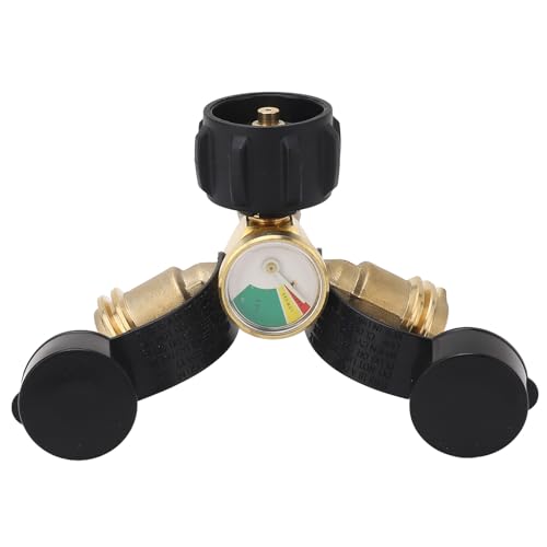 Klanata Divisor de propano de 2 vías - Adaptador Tipo Y de latón con manómetro - Conectores Pol a Doble QCC1 Tipo 1 con válvula de retención para Parrillas de Gas para Barbacoa,