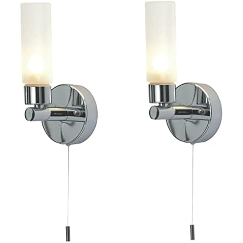 Modern Chrome Bathroom Wall Lights with Pull Cord Cover