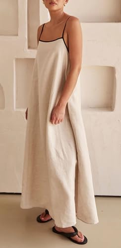 CHARTOU Women Summer Spaghetti Straps Linen Sleeveless Maxi Long Flowy Dress4