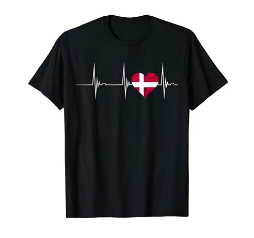 Denmark Heart Danes Heartbeat EKG Pulse Danish Roots Camiseta