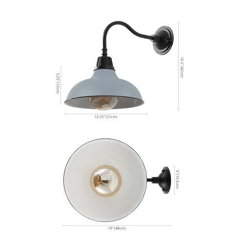 Image of JONATHAN Y 12.25 inch Matte Silver Blue /Black Farmhouse Industrial Outdoor Sconce, LED Gooseneck Wall Light for Porch, Metal Bowl Shade, Dimmable Vintage Exterior Fixture, LED Bulb Included (JYL7613N)
