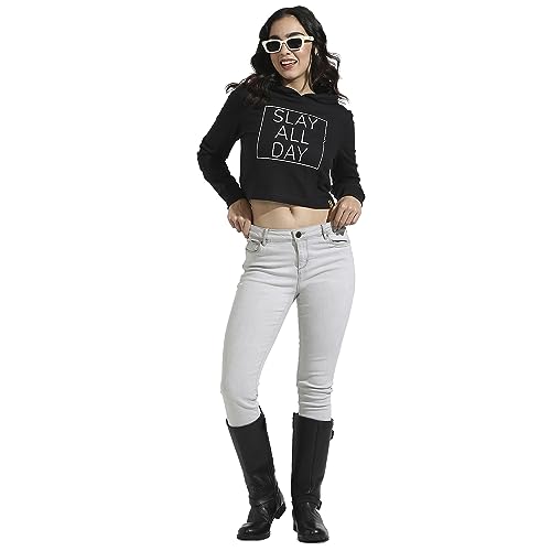 Image of PINACOLADA Women's Typographic Print Hoodie with Ribbed Hem for Casual Wear | Pull On Closure | Hooded Neck | Long Sleeve | Cotton Sweatshirt Crafted with Comfort Fit for Everyday Wear