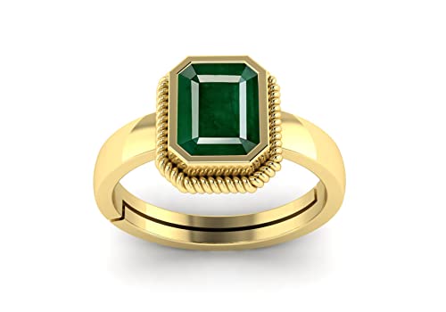 Image of LMDPRAJAPATIS Original Natural Emerald 8.25 Ratti / 7.90 Carat Panna Gold Adjustable Ring for Women's and Men's (Lab - Approved)