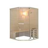 Home Deluxe - Traditionelle Sauna ARUNA L - Maße: ca. 130 cm × 130 cm × 190 cm, Holz: Fichtenholz, 8 mm klares Sicherheitsglas - inkl. Saunaofen und Saunazubehör